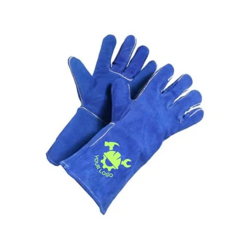 WeldGuard Pro Blue Leather Welding Gloves – Custom Logo